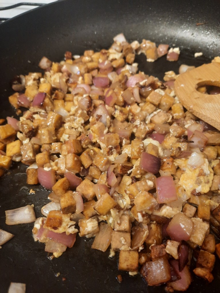 Quick Tofu Sisig with egg mixed in.